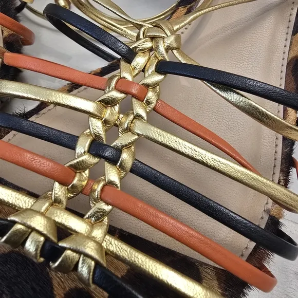 {41} Arezzo Multineutra Animal Fun Block Heel Lace Up Sandal