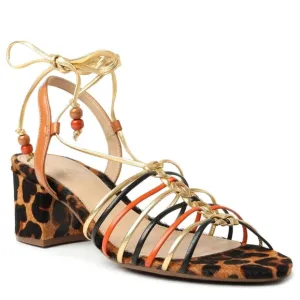 {41} Arezzo Multineutra Animal Fun Block Heel Lace Up Sandal