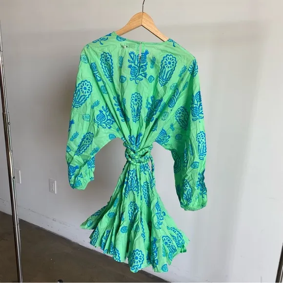 $495 NWT Rhode Green Ella Cotton Dress in Clover Block Sz X-Large