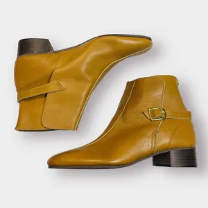 60s‎ Beacons Are Always Fitting Camel Leather Harness Go Go Ankle Boots