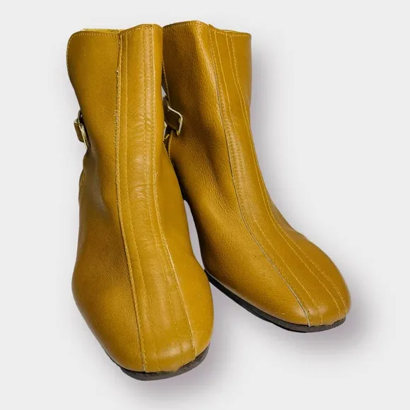 60s‎ Beacons Are Always Fitting Camel Leather Harness Go Go Ankle Boots