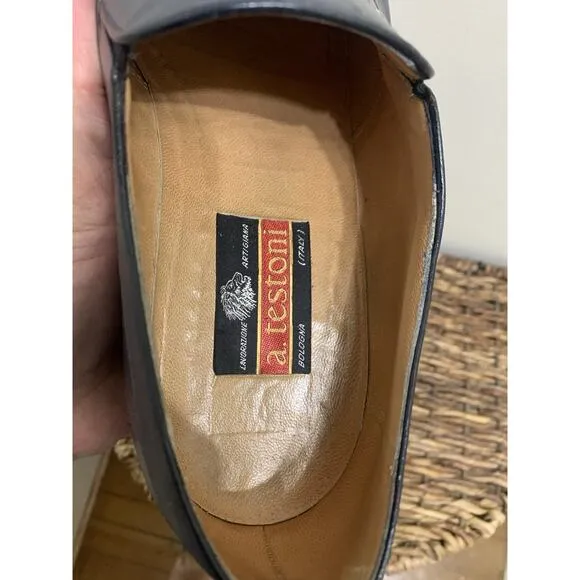 A. Testoni Leather Loafers Black, Men's Dress Shoes, 9 Italian