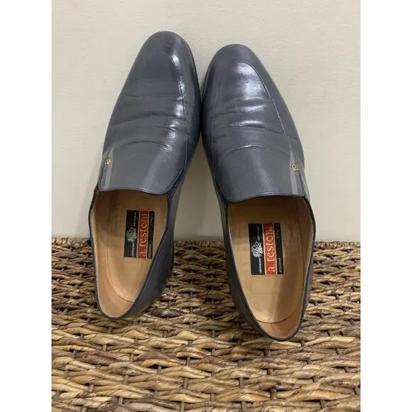 A. Testoni Leather Loafers Black, Men's Dress Shoes, 9 Italian