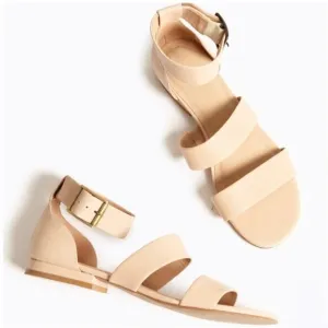 ABLE | Leather Light Tan Nude Block Low Heel Sandals Ankle Strap | Size 9.5