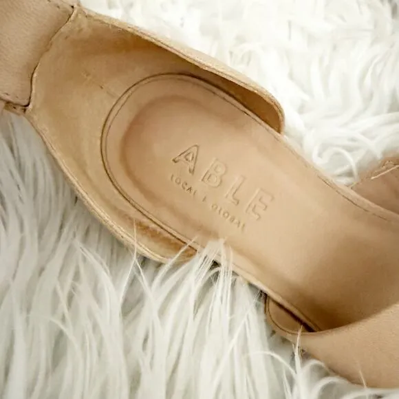 ABLE | Leather Light Tan Nude Block Low Heel Sandals Ankle Strap | Size 9.5