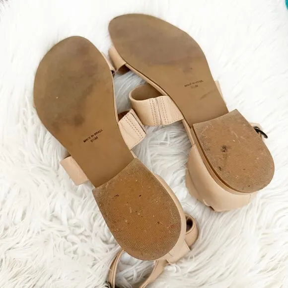 ABLE | Leather Light Tan Nude Block Low Heel Sandals Ankle Strap | Size 9.5