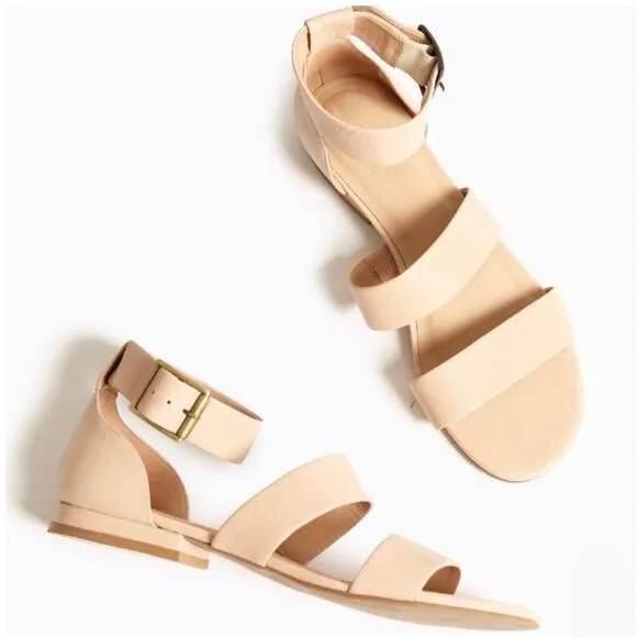 ABLE | Leather Light Tan Nude Block Low Heel Sandals Ankle Strap | Size 9.5
