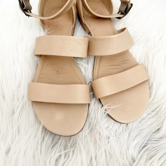 ABLE | Leather Light Tan Nude Block Low Heel Sandals Ankle Strap | Size 9.5
