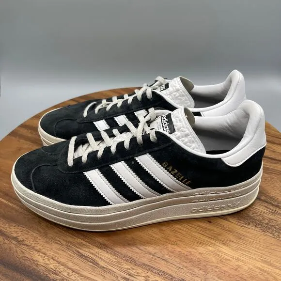 Adidas Gazelle Bold Platform Shoes Womens Size 9.5 Black White HQ6912 Sneakers
