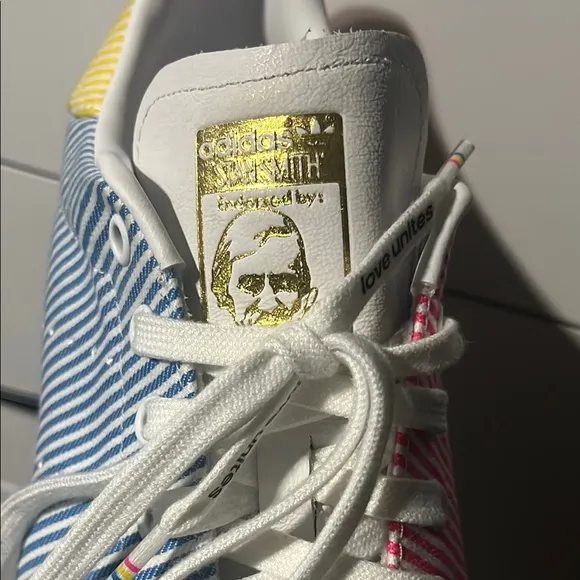 Adidas Pink and Blue Striped Sneakers