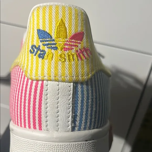 Adidas Pink and Blue Striped Sneakers