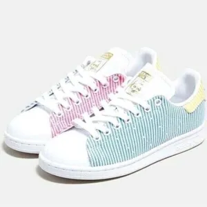 Adidas Pink and Blue Striped Sneakers