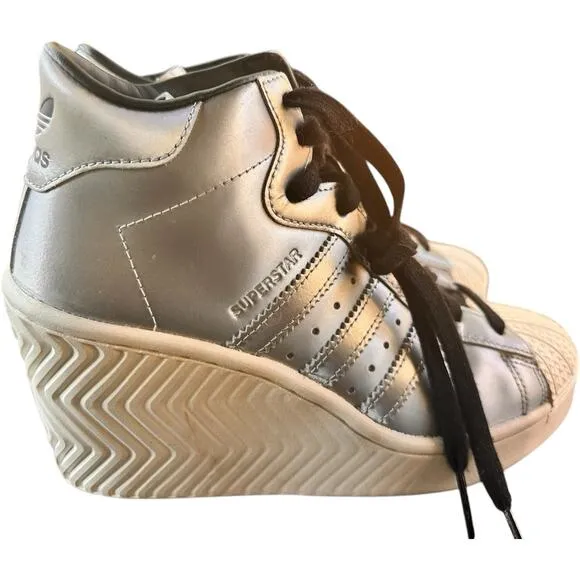 Adidas Superstar Ellure Metallic Silver White Wedge Shoes FW3202 Women's 6.5