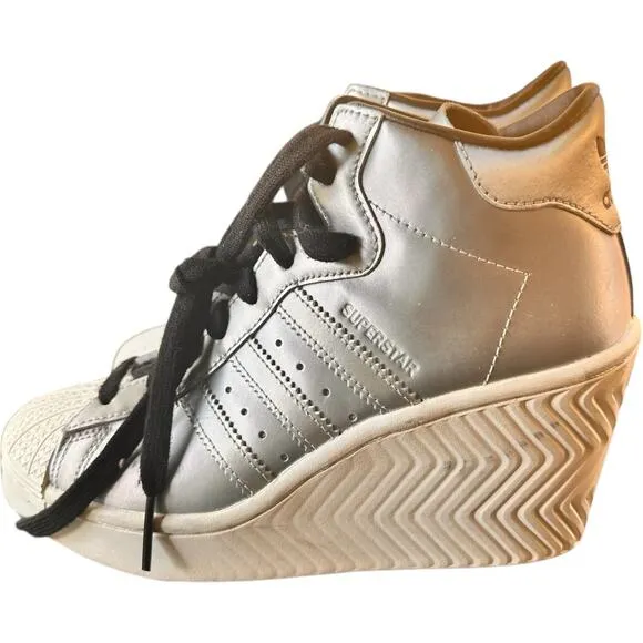 Adidas Superstar Ellure Metallic Silver White Wedge Shoes FW3202 Women's 6.5