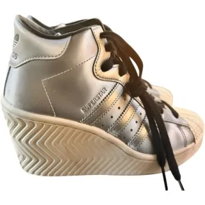 Adidas Superstar Ellure Metallic Silver White Wedge Shoes FW3202 Women's 6.5