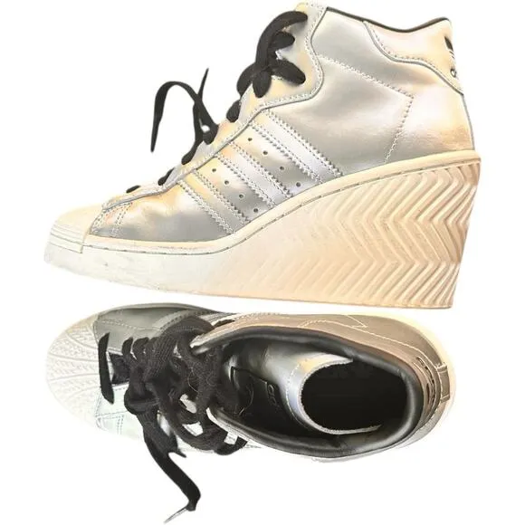 Adidas Superstar Ellure Metallic Silver White Wedge Shoes FW3202 Women's 6.5