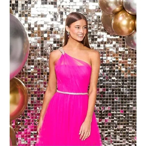 Adriana Papell One Shoulder Pink Gown 4