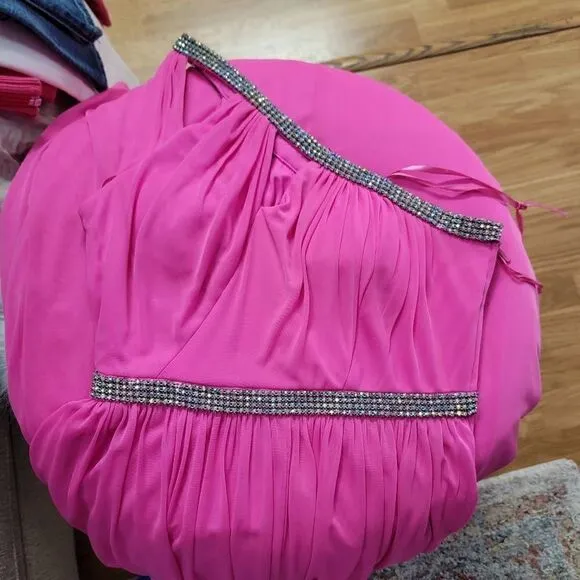Adriana Papell One Shoulder Pink Gown 4