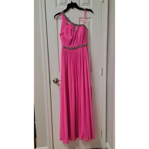 Adriana Papell One Shoulder Pink Gown 4