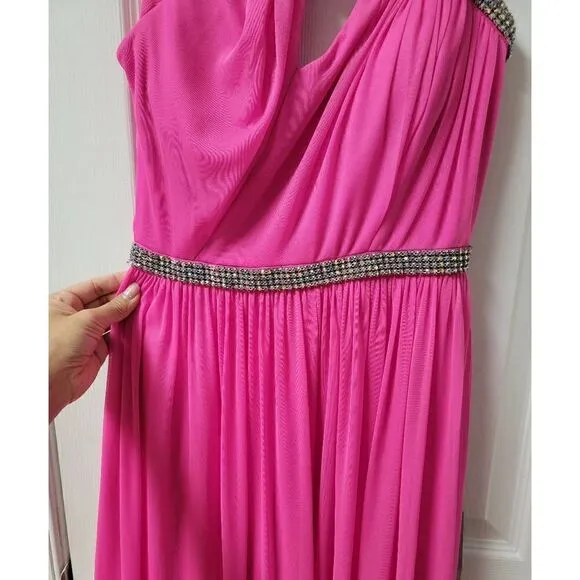 Adriana Papell One Shoulder Pink Gown 4