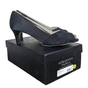 Adrianna Papell Jude Heels Shoes 7.5 Wide Black Satin Lace Special Occasion