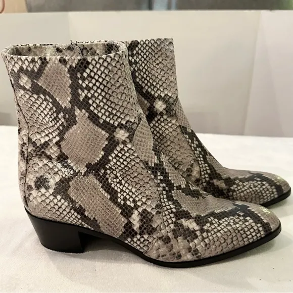 AERA Women’s Python Leather Boots 100% Vegan Mid Calf Italy block heel 11