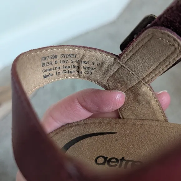 Aetrex Sydney Red Leather Wedge Espadrille Sandals sz 7.5 EU 38