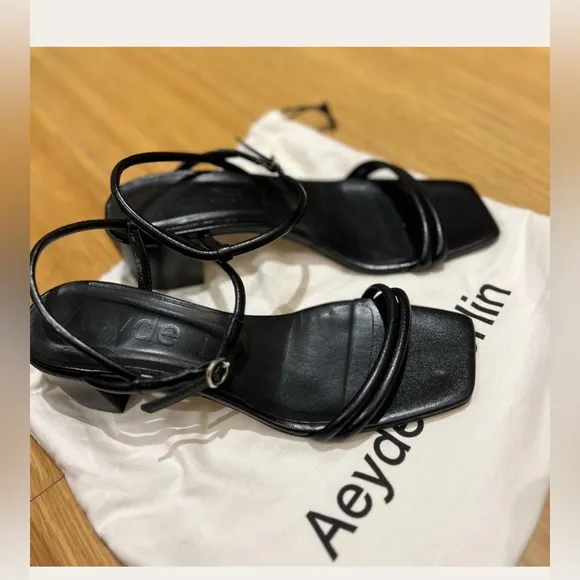 Aeyde Estelle Strappy Leather Block Heel Sandals – Size 6.5 – Black