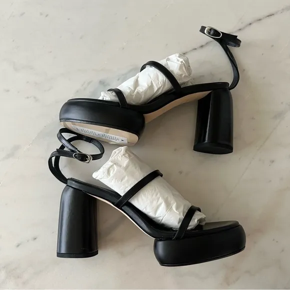 Aeyde Peggy Calf Leather Black High Heel Platform Sandals 38.5