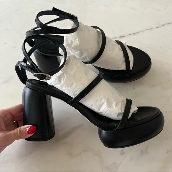 Aeyde Peggy Calf Leather Black High Heel Platform Sandals 38.5