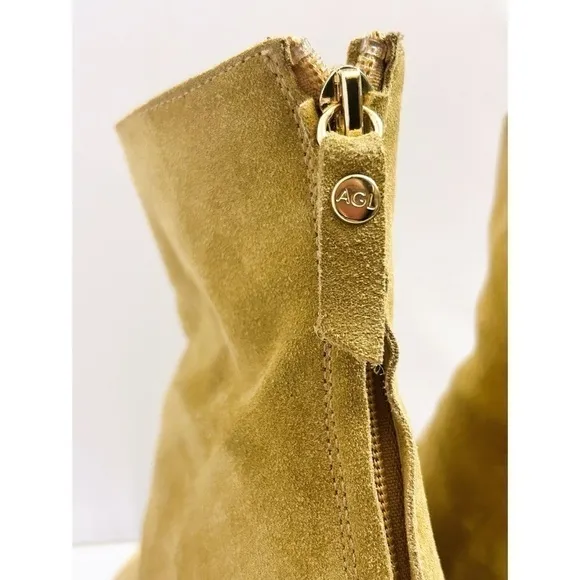 AGL Nora Block Heel Ankle Boot in Tan Suede