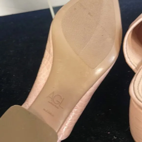 AGL Pink Crocodile Block Heel Mule Sandals