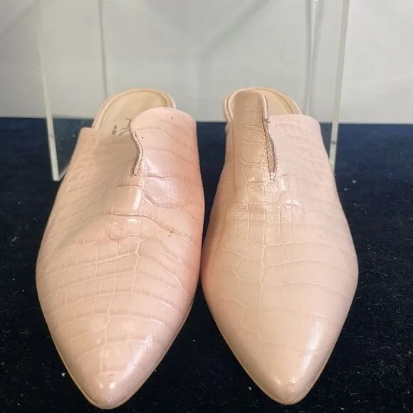 AGL Pink Crocodile Block Heel Mule Sandals