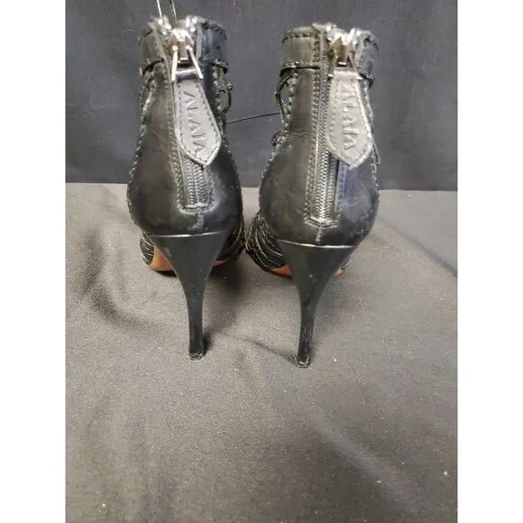 Alaia Paris Designer Laser Cut Stiletto Heel Black Sandals Bootie Sz 36/ US Sz 6