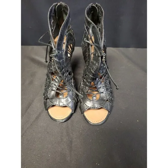 Alaia Paris Designer Laser Cut Stiletto Heel Black Sandals Bootie Sz 36/ US Sz 6