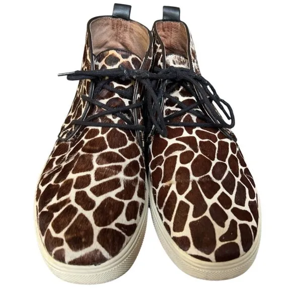 Aldo Designer Giraffe Print Calf Hair Lace Up Ankle Boot Shoes Men's Size 9.5