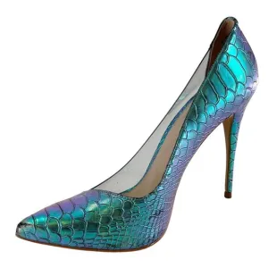 Aldo Mermaid Metallic Snakeskin Embossed Clear Pump Heels Size 9