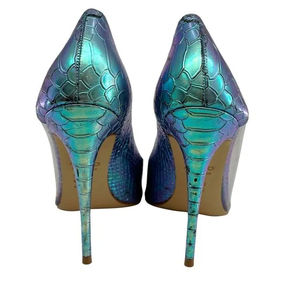 Aldo Mermaid Metallic Snakeskin Embossed Clear Pump Heels Size 9