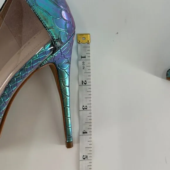 Aldo Mermaid Metallic Snakeskin Embossed Clear Pump Heels Size 9