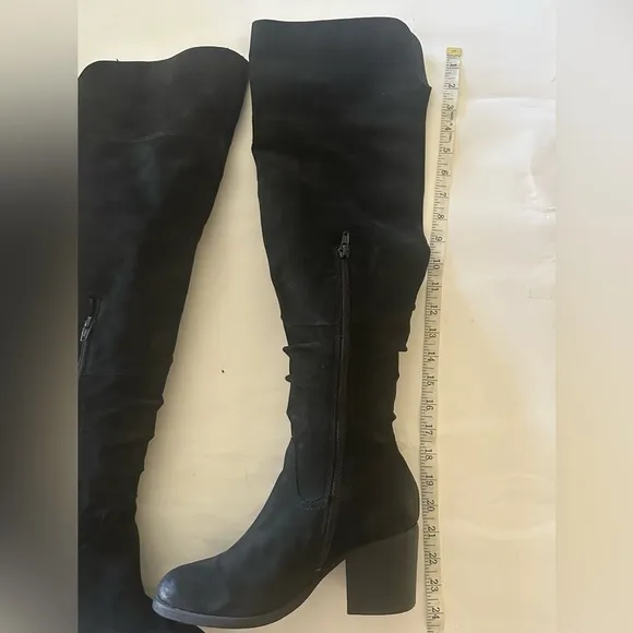 Aldo Over the Knee Velvet Suede Textured Boots, Black, Size 8.5