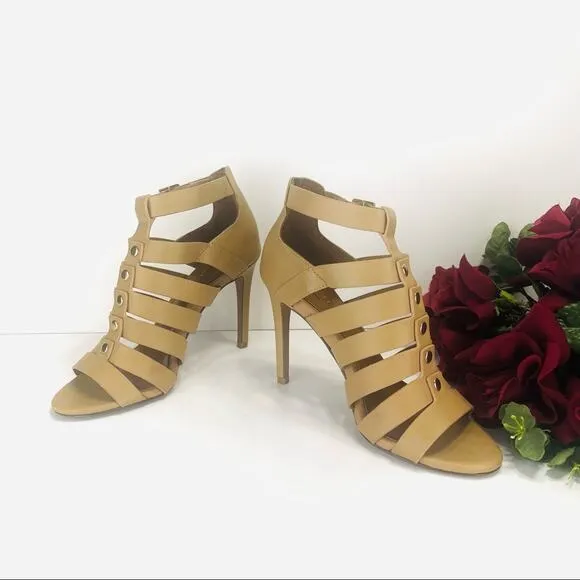 ALDO TAN STRAPPY STILETTO HIGH HEEL OPENED TOE SANDALS/BOOTIES/PUMPS