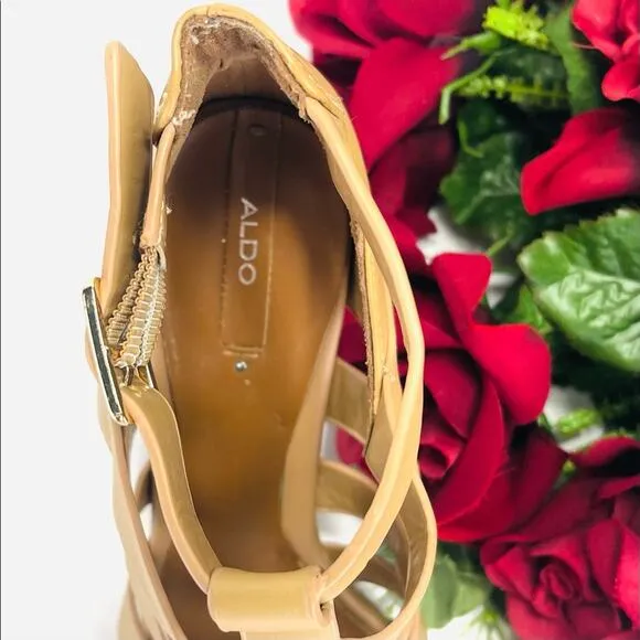 ALDO TAN STRAPPY STILETTO HIGH HEEL OPENED TOE SANDALS/BOOTIES/PUMPS