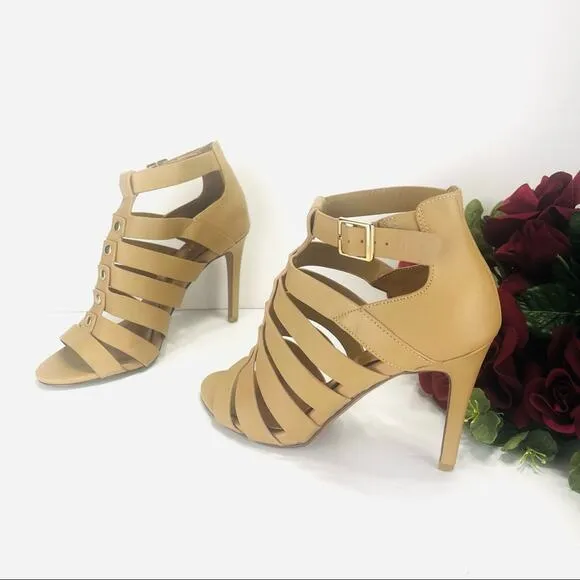 ALDO TAN STRAPPY STILETTO HIGH HEEL OPENED TOE SANDALS/BOOTIES/PUMPS