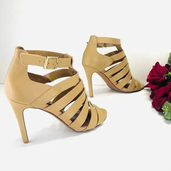 ALDO TAN STRAPPY STILETTO HIGH HEEL OPENED TOE SANDALS/BOOTIES/PUMPS