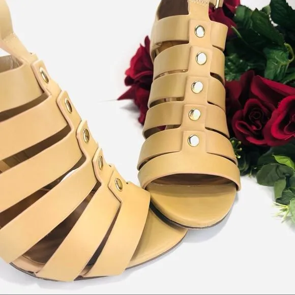 ALDO TAN STRAPPY STILETTO HIGH HEEL OPENED TOE SANDALS/BOOTIES/PUMPS