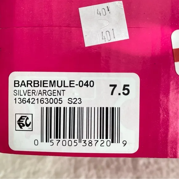 ALDO x Barbie Women's Barbiemule Strappy Kitten Heel Sandals, Silver, Womens 7.5