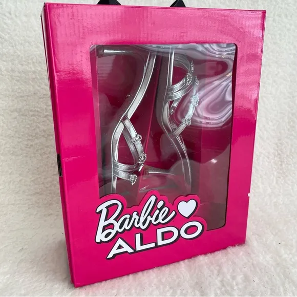ALDO x Barbie Women's Barbiemule Strappy Kitten Heel Sandals, Silver, Womens 7.5