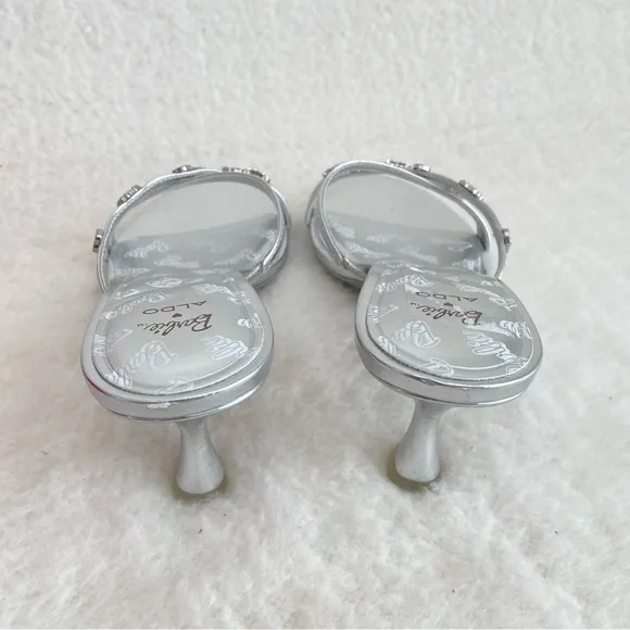 ALDO x Barbie Women's Barbiemule Strappy Kitten Heel Sandals, Silver, Womens 7.5