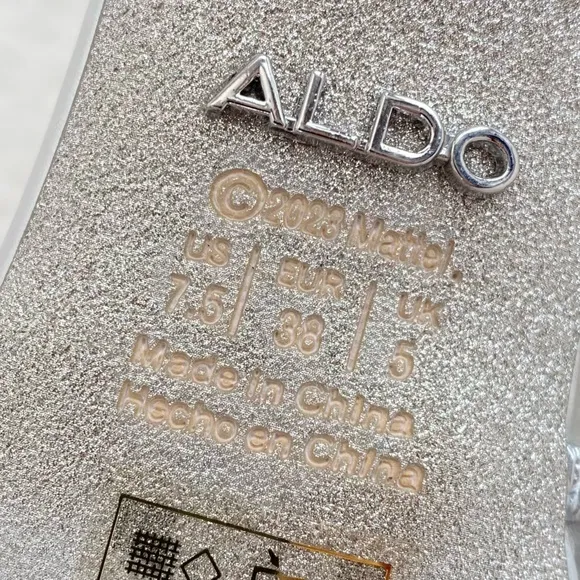 ALDO x Barbie Women's Barbiemule Strappy Kitten Heel Sandals, Silver, Womens 7.5