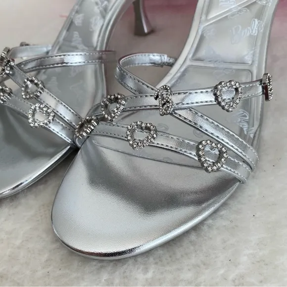 ALDO x Barbie Women's Barbiemule Strappy Kitten Heel Sandals, Silver, Womens 7.5